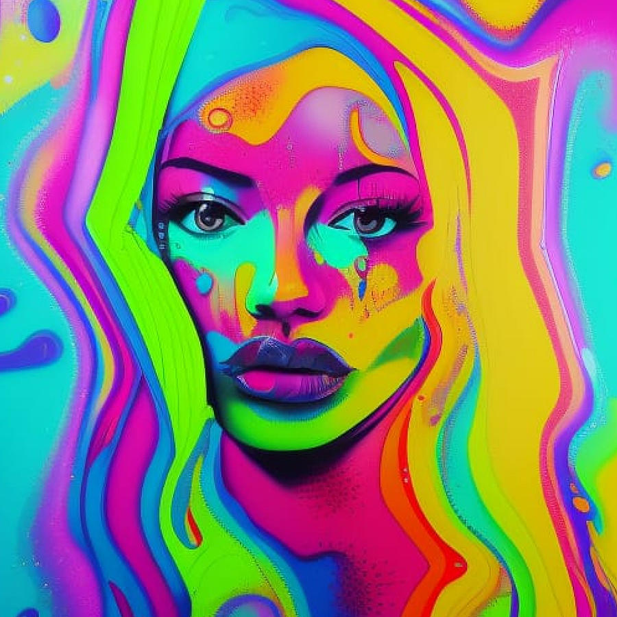 Vibrant Reverie Bold Psychedelic Colors Forming a Beautiful Woman's ...