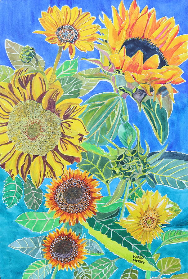 Vibrant Sunflowers Painting by Karen Merry