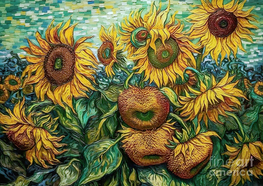 Vibrant Sunflowers With Lush Yellow Petals And Dark Centers Dominate The Scene Digital Art