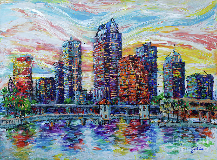 Vibrant Tampa Skyline Painting by Jyotika Shroff