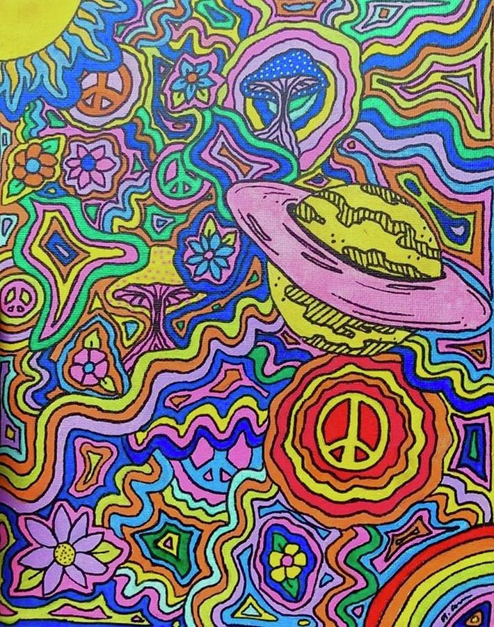Vibrant Trippy Hippy Painting Painting by Effervescent Art Shop - Fine ...