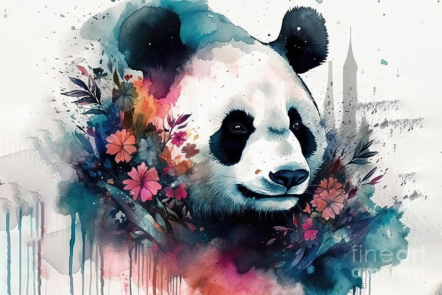 Wildlife Painting - Vibrant Watercolor Panda Illustration Design by N Akkash