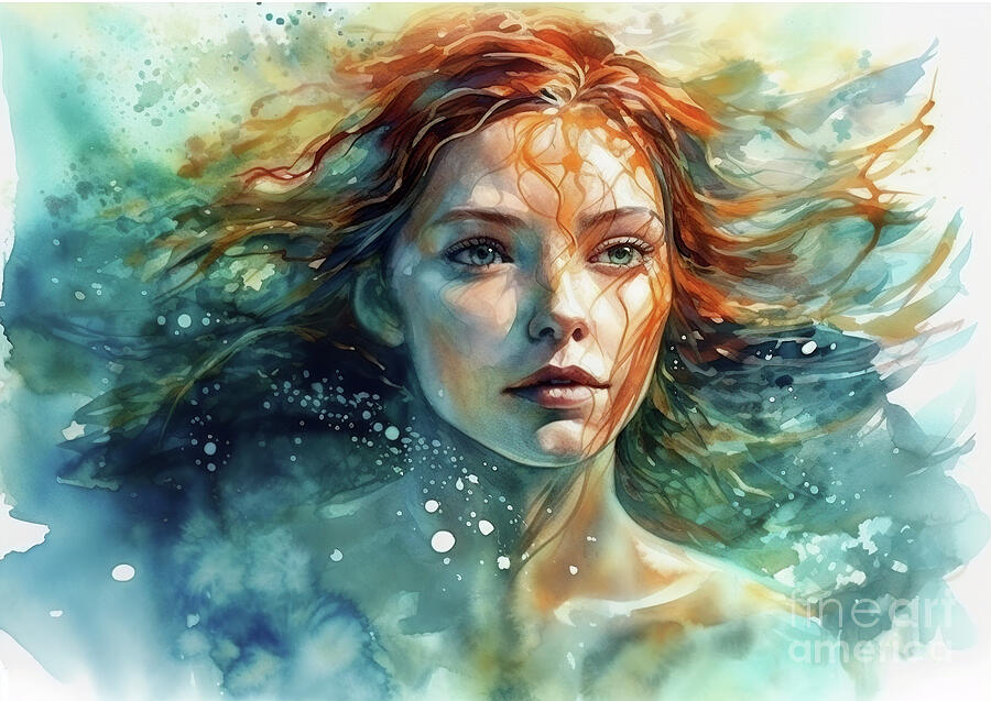 Winter Digital Art - Vibrant watercolors blend to form the portrait of a woman by Odon Czintos