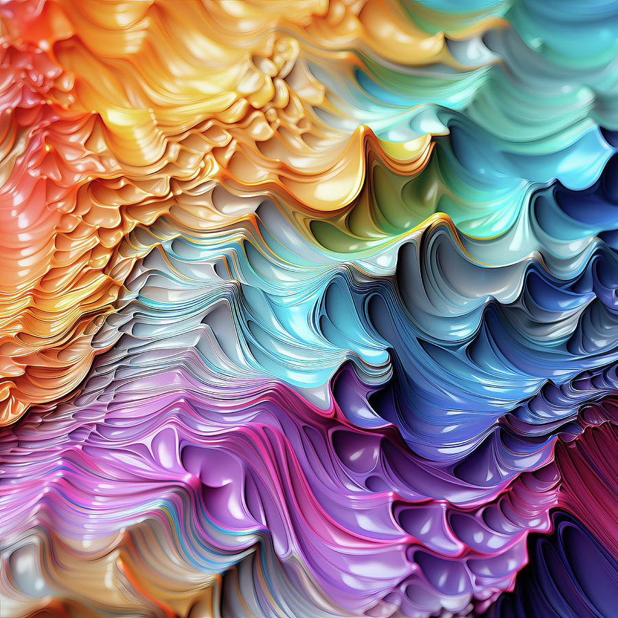 Vibrant Wave-Like Abstract Digital Landscape - AI Art Digital Art by Chris Anson