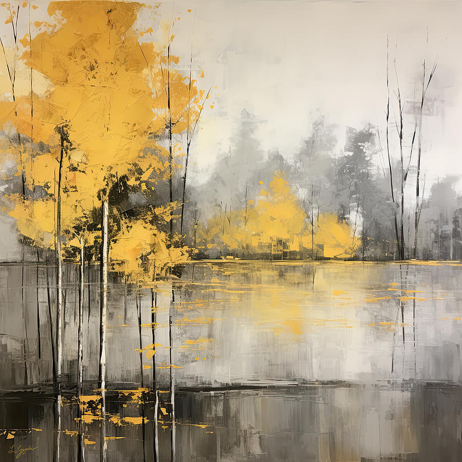 Vibrant Yellow and Gray Landscape Artwork  Painting by Lourry Legarde