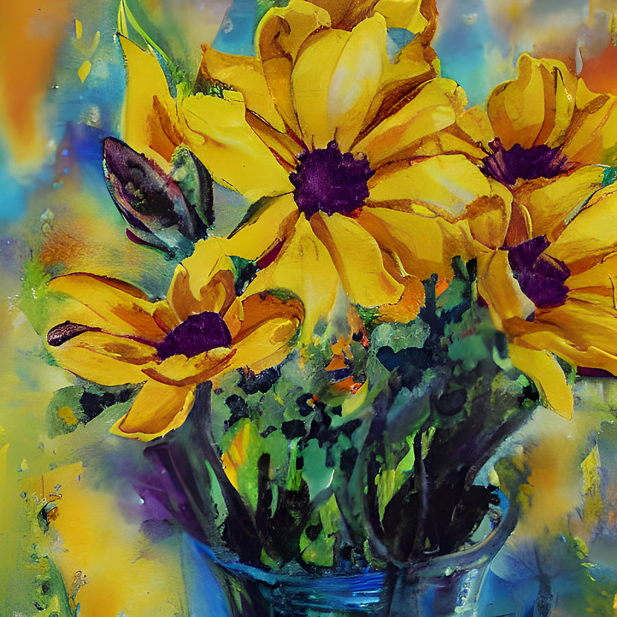 Vibrant Yellow Garden Flowers Dance Digital Art by Amalia Suruceanu
