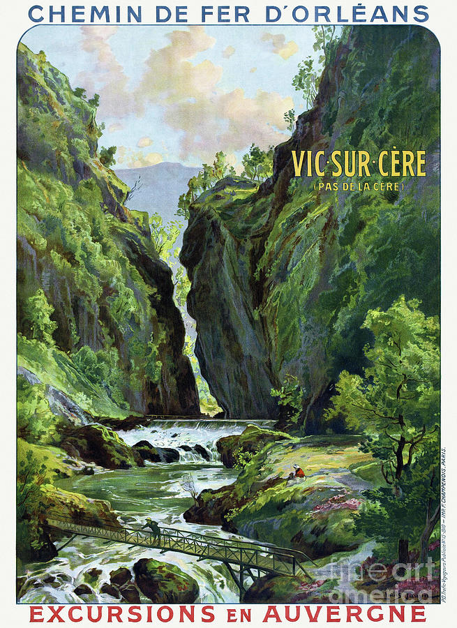 Vintage Drawing - Vic-sur-Cere France Vintage Travel Poster 1910 by Vintage Treasure