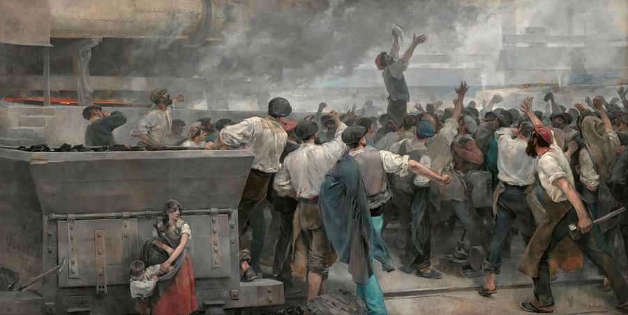 VICENTE CUTANDA Y TORAYA/ A workers strike in Vizcaya 1892. Oil on canvas, 275 x 550 cm. Painting by Album