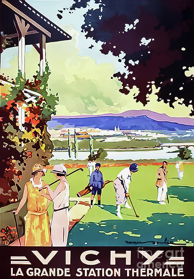 Vichy France Vintage Golf Poster Circa 1930 Drawing by M G Whittingham