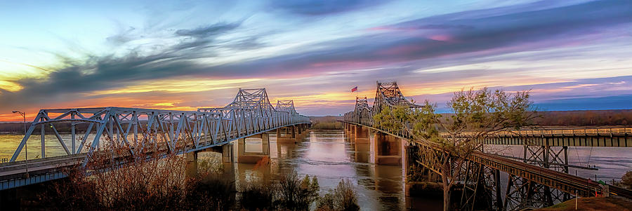 Vicksburg Bridges Sunset Panorama  Photograph by Susan Rissi Tregoning