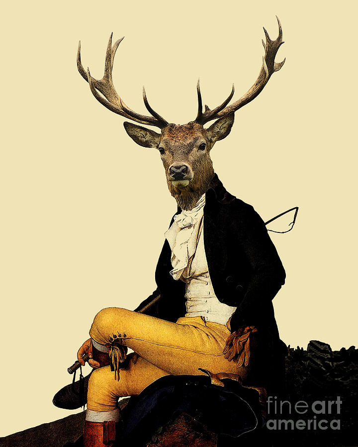 Deer Digital Art - Victorian deer portrait by Madame Memento