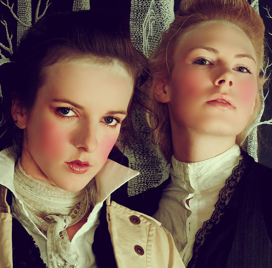 Victorian Era Portrait of Two Young Women Photograph by Izusek