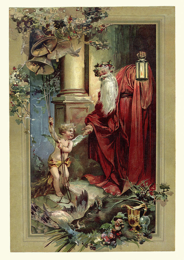 Victorian Father Christmas and Cupid Drawing by Duncan1890