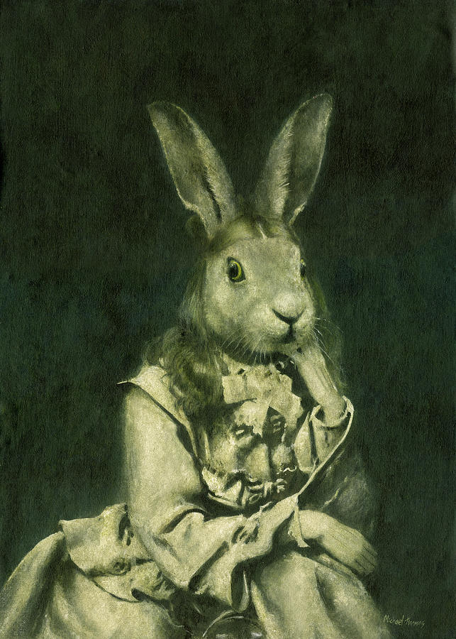 Victorian Hare Girl Painting by Michael Thomas