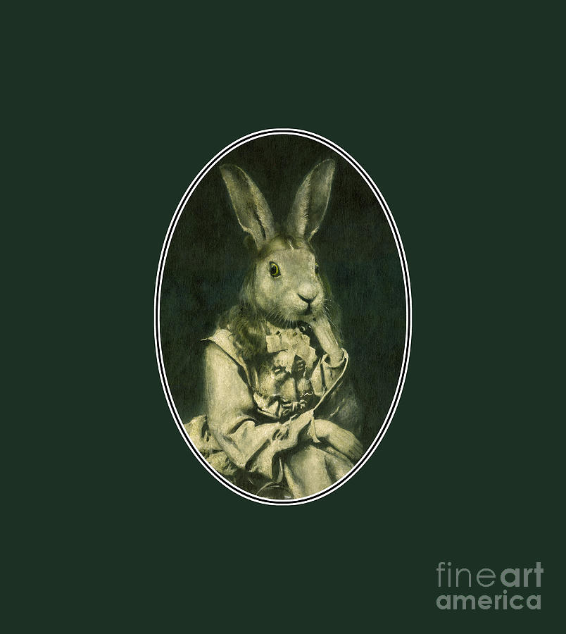 Victorian Hare Girl Oval Mixed Media