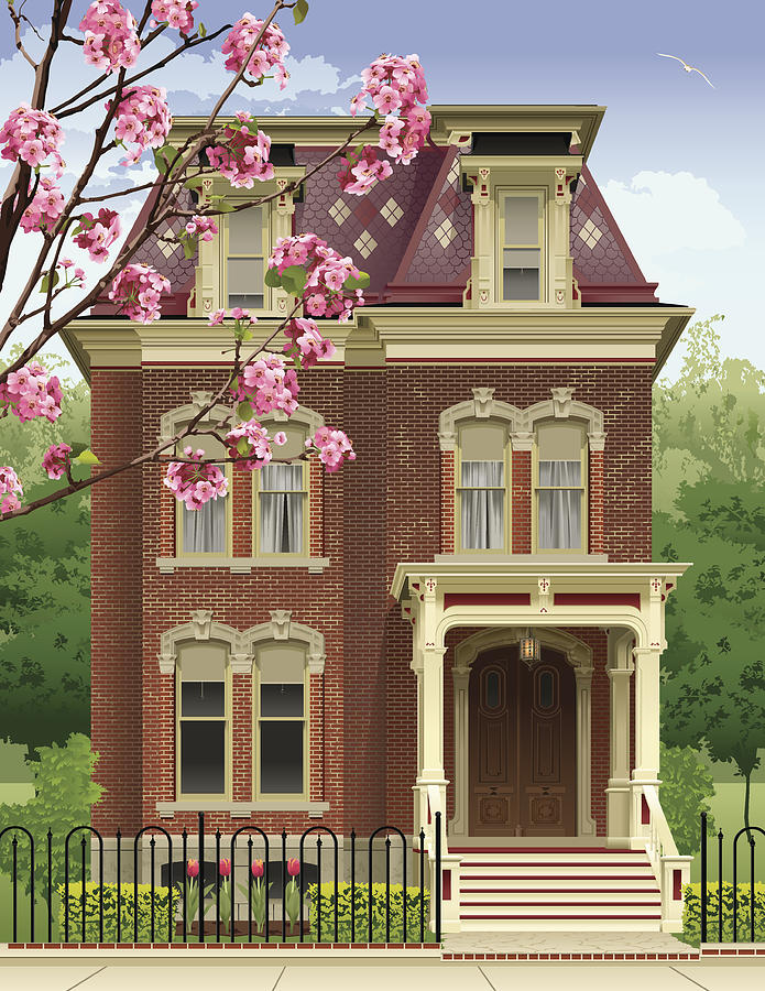 Victorian House in the Spring Drawing by Andrea_Hill