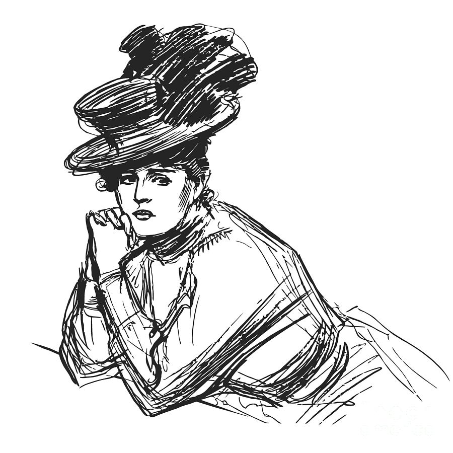 Victorian ladies fashion sketch Drawing by Heidi De Leeuw