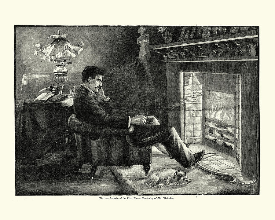 Victorian man relaxing before a fire thinking of former glories Drawing by Duncan1890
