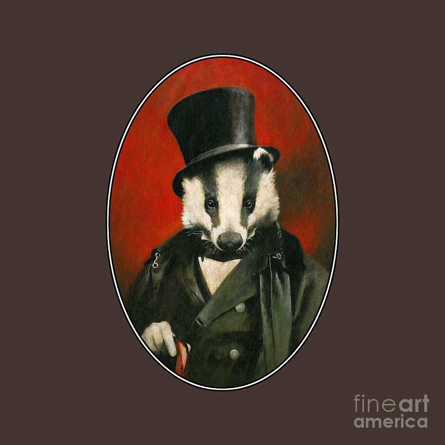 Victorian Mr Badger Oval Mixed Media by Michael Thomas