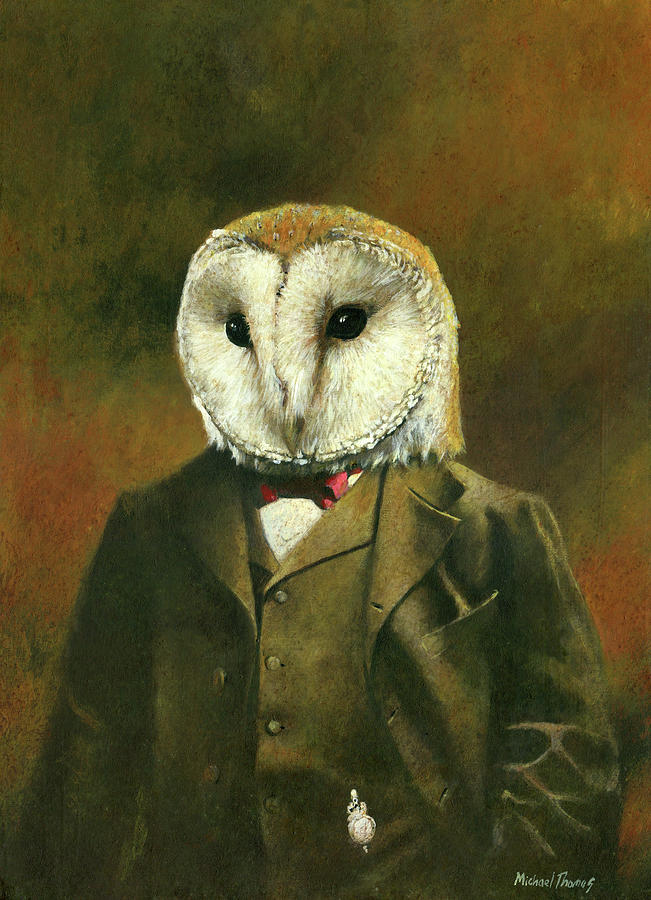 Owl Painting - Victorian Owl Man by Michael Thomas