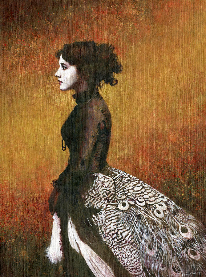 Victorian Peacock Girl Painting by Michael Thomas