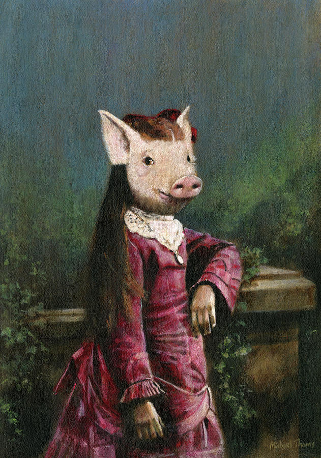 Victorian Piglet Girl Painting