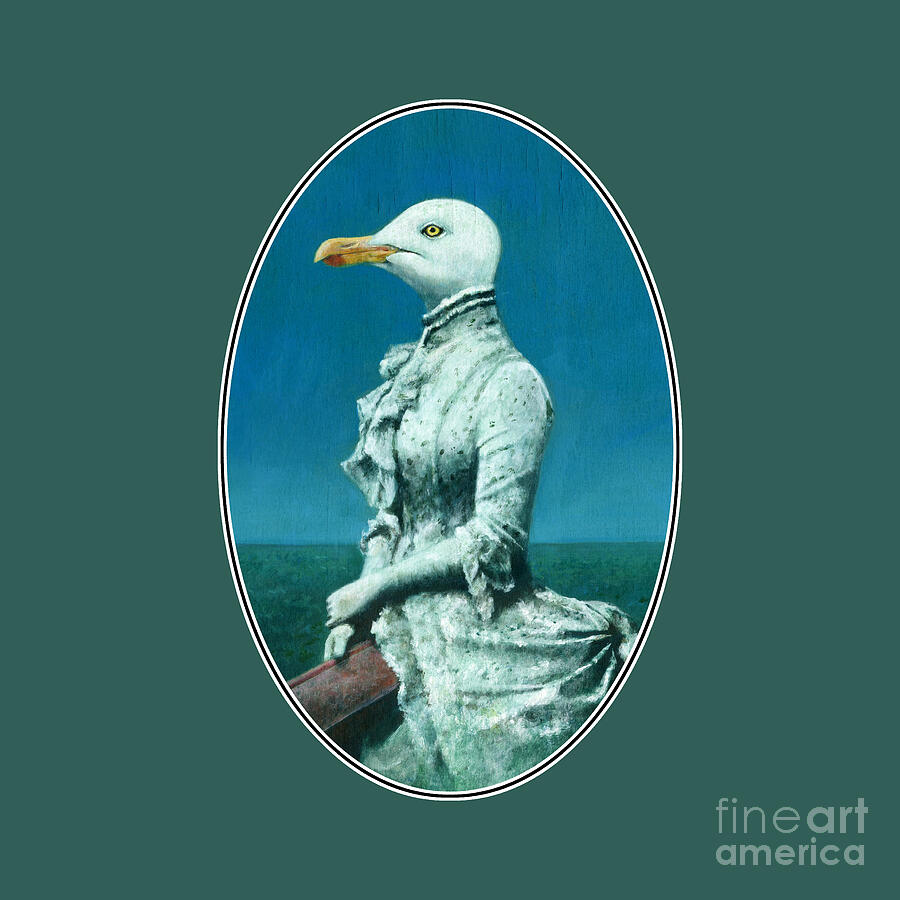 Victorian Seagull Lady Oval Painting by Michael Thomas