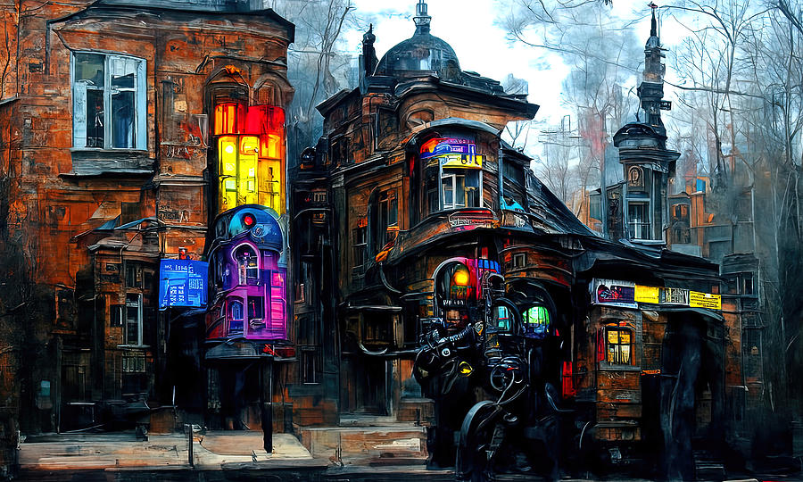 Victorian Steampunk City, 04 Painting by AM FineArtPrints