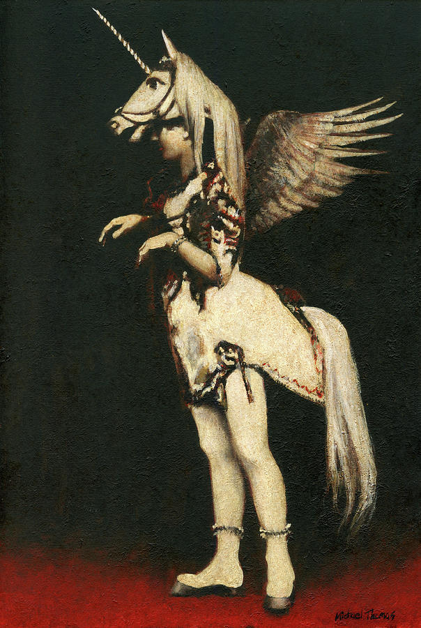 Victorian Unicorn Lady Painting by Michael Thomas