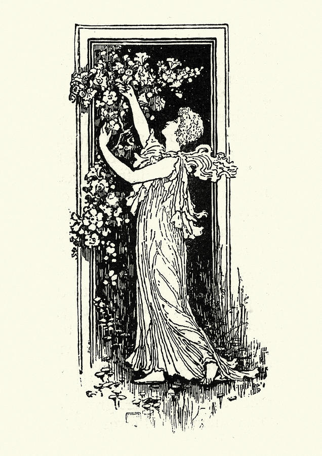 Victorian woman picking flowers, 19th Century Drawing by Duncan1890