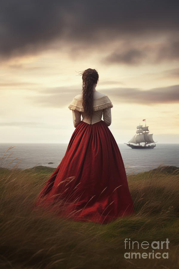 Victorian woman watching a sailing ship Digital Art by Lee Avison
