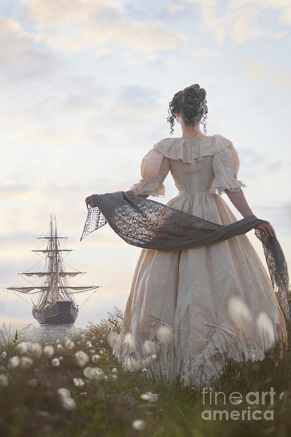 Victorian Woman With Galleon Ship At Sea Photograph by Lee Avison