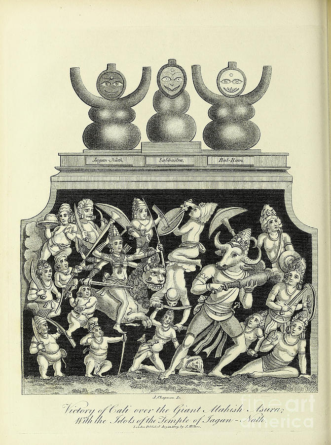 Victory of Kali over Mahishasura y1 Pyrography by Historic illustrations