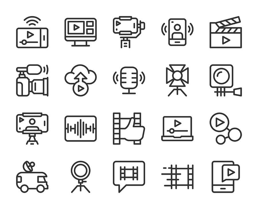 Video blogging and Live Streaming - Line Icons Drawing by Rakdee