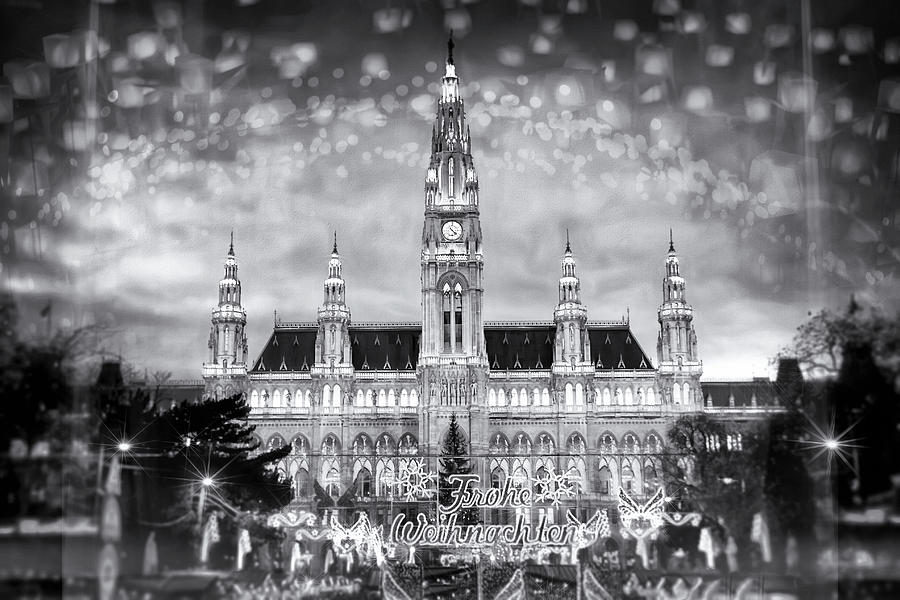 Vienna Austria City Hall Festive Season Black and White  Photograph by Carol Japp