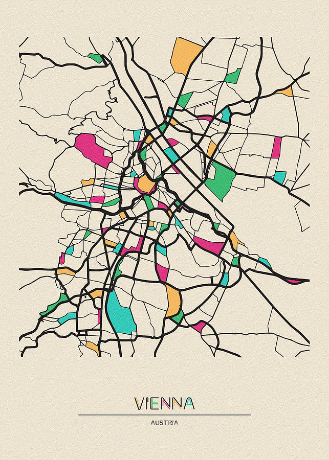 Memento Movie Drawing - Vienna, Austria City Map by Inspirowl Design