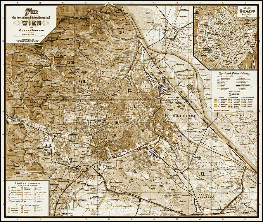 Vienna Austria Vintage City Map 1895 Sepia  Photograph by Carol Japp