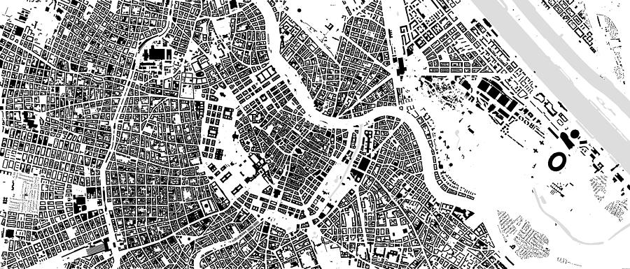 Vienna black and white building city map Digital Art by Christian Pauschert