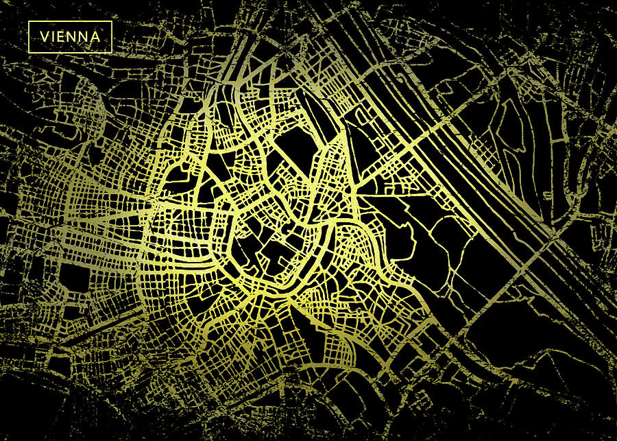 Vienna Map in Gold and Black Digital Art by Sambel Pedes