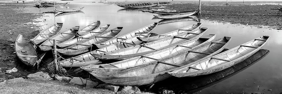 Vietnam Boats Black and white Photograph by Sonny Ryse