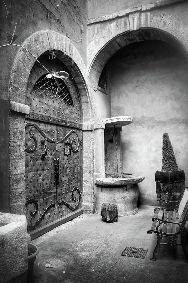 Vieux Lyon France A Medieval Courtyard Black and White  Photograph by Carol Japp
