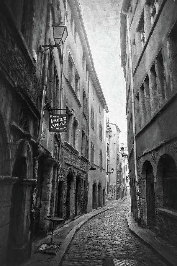 Vieux Lyon France Rue St Georges Black and White  Photograph by Carol Japp