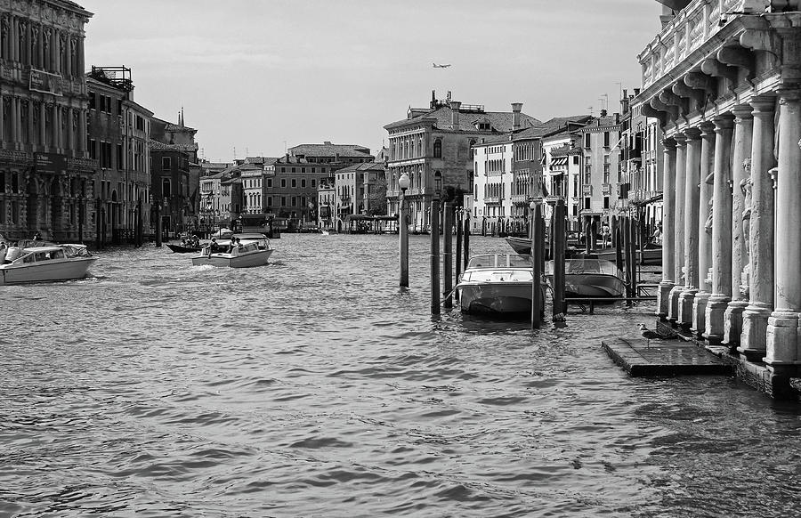 View Along the Grand Canal in Venice Italy Black and White Photograph by Shawn OBrien