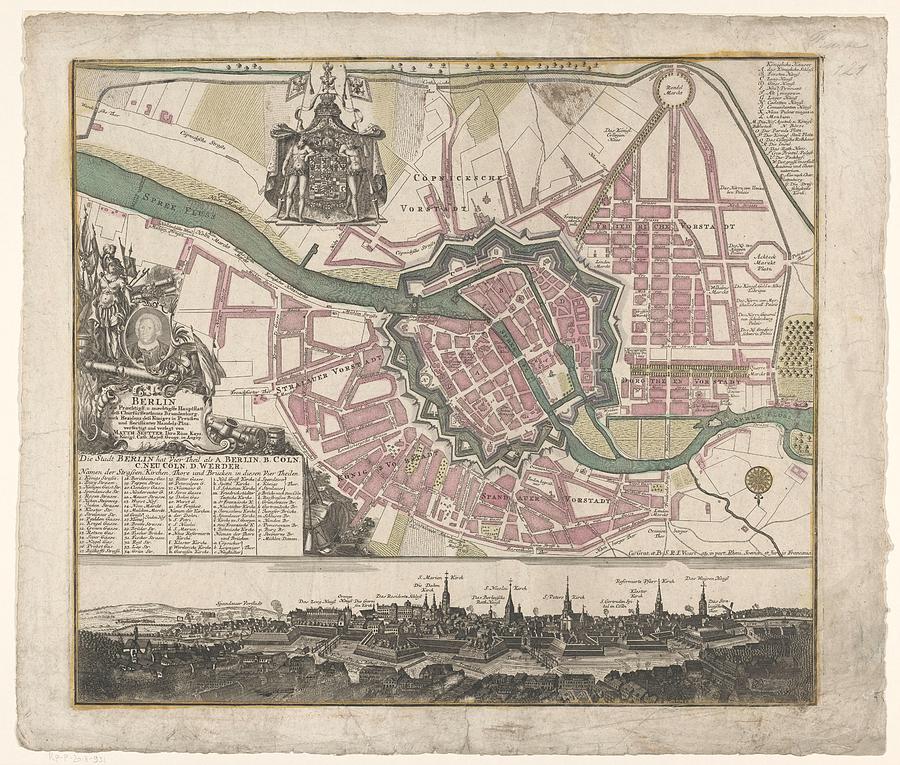 View and map of Berlin, Matthaeus Seutter Painting by MotionAge Designs
