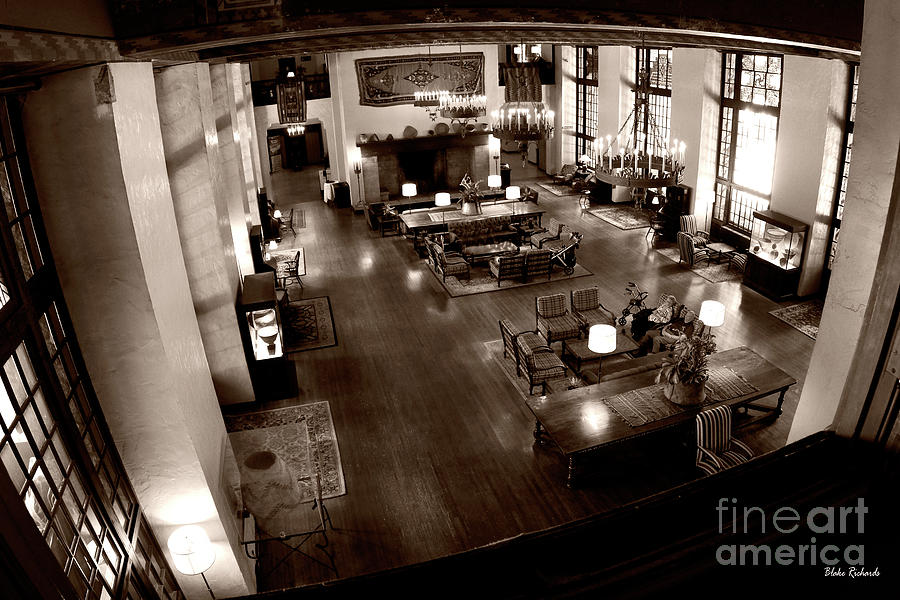 View From Above The Grand Lounge The Ahwahnee Hotel Yosemite Sepia Photograph by Blake Richards