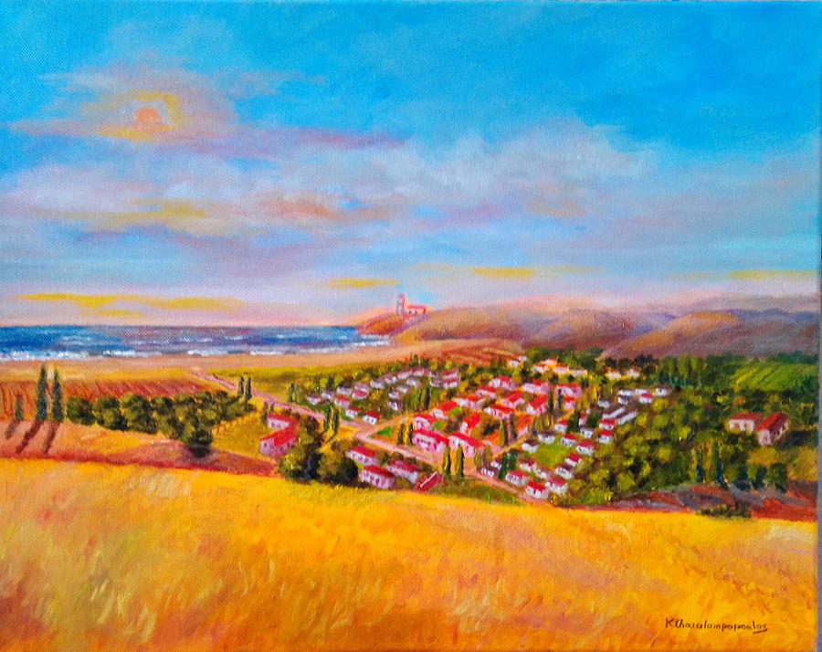 View from  hill Painting by Konstantinos Charalampopoulos