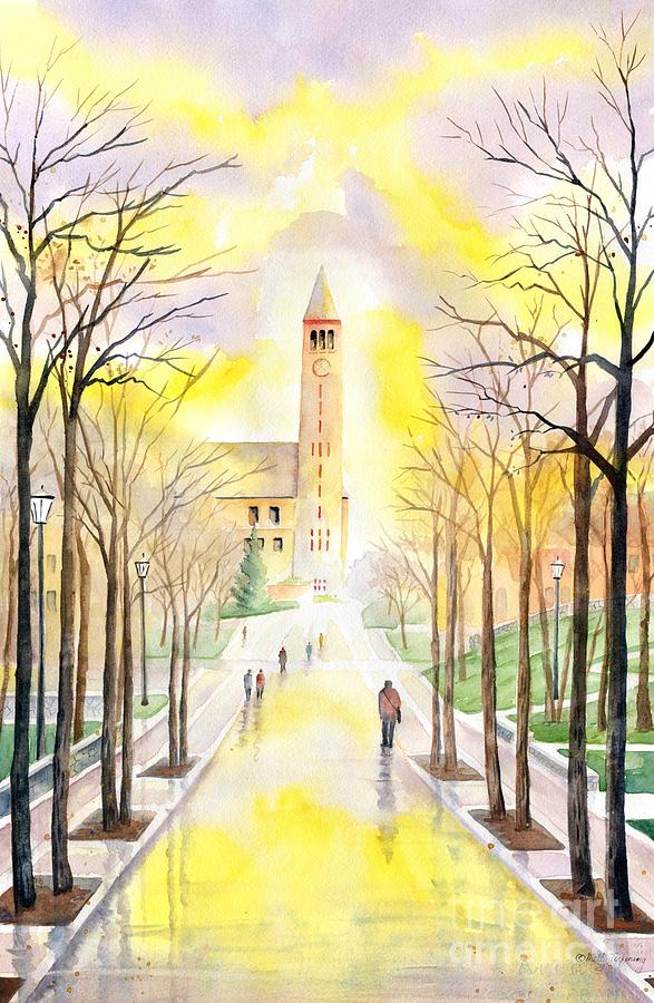 View From Ho Plaza - Cornell University Painting by Melly Terpening