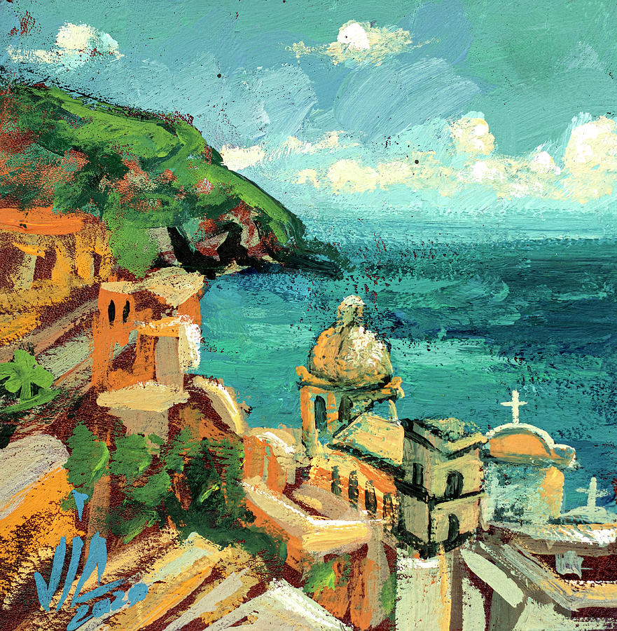 View from Italy Amalfi coast painting on leather by Vali Irina Ciobanu ...