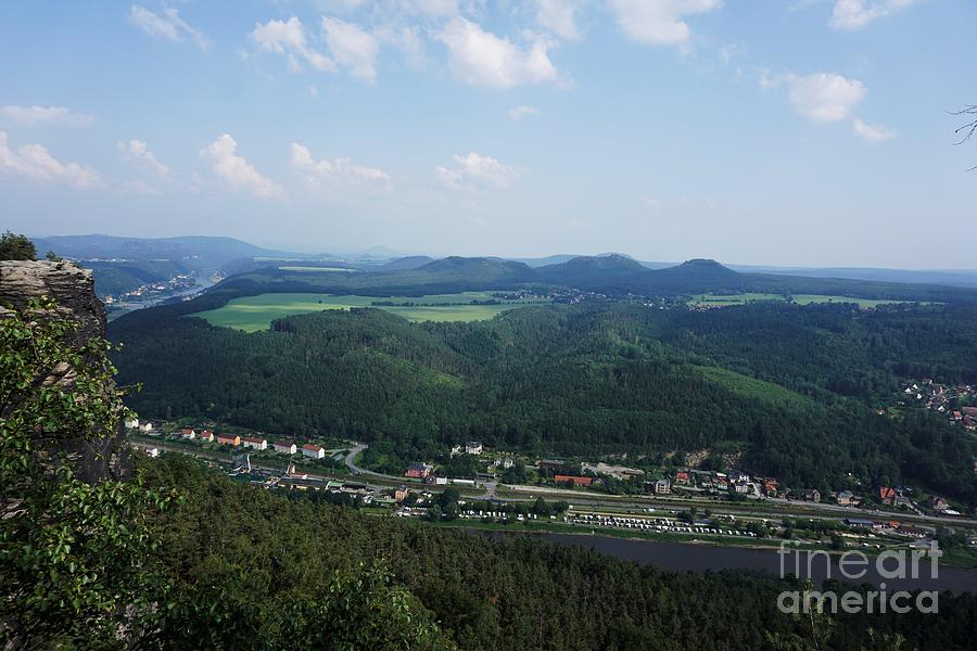 Nature Photograph - View from Lilienstein to Konigstein and Rathen with Elbe river by Pis Ces