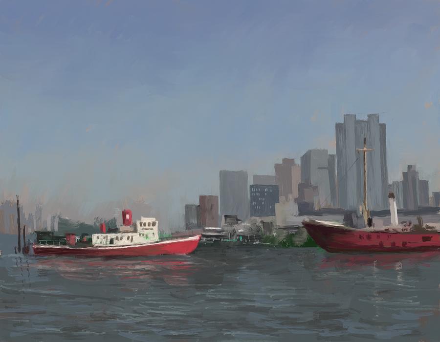 Pier 66 and Fireboat John J. Harvey Painting by Larry Whitler